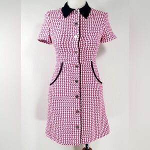 NWT MAJE Tweed Pink and Black Dress Size 36